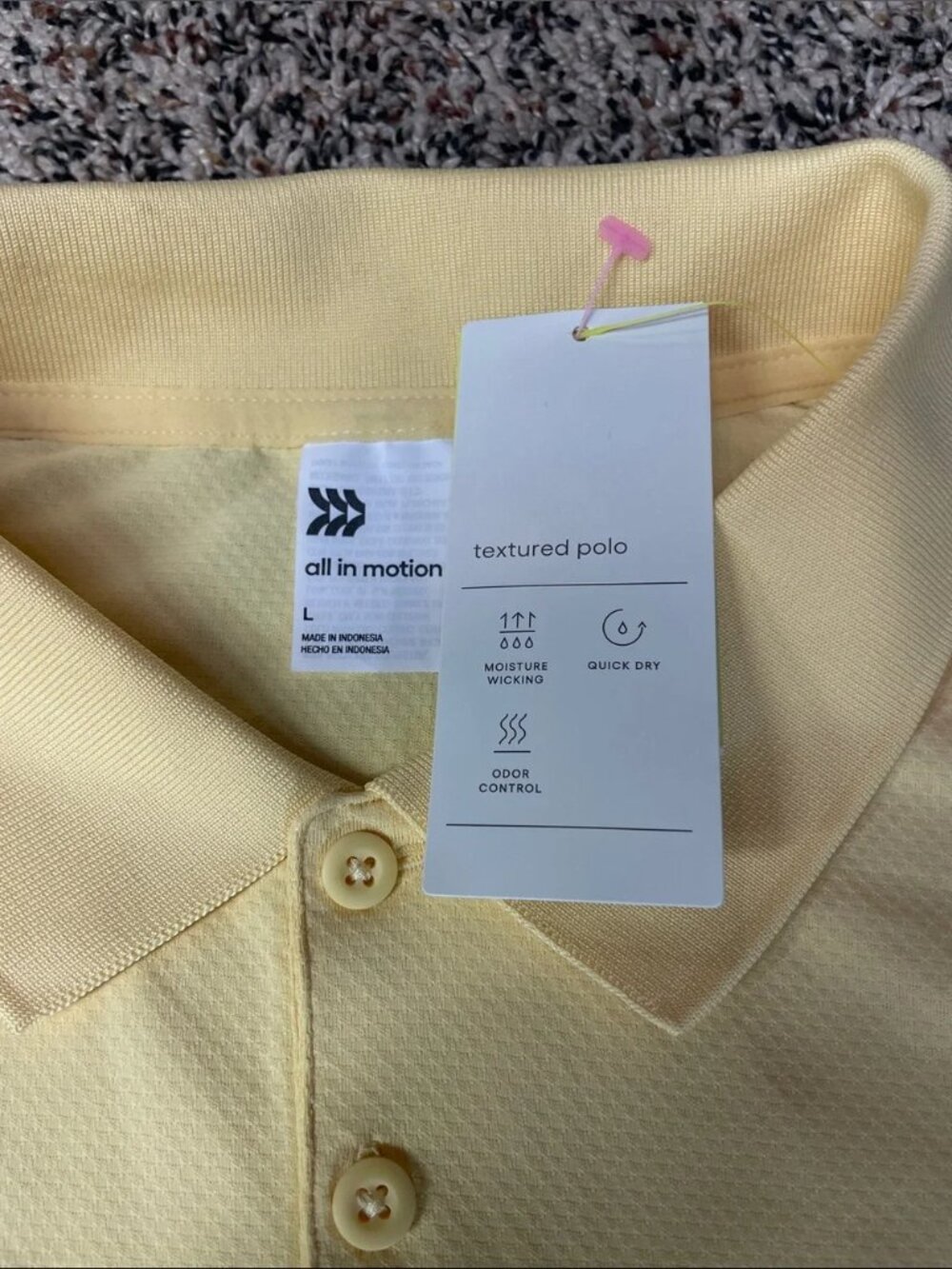 All In Motion Mens Textured Yellow Performance Polo Shirt Large NWT - Picture 2 of 4